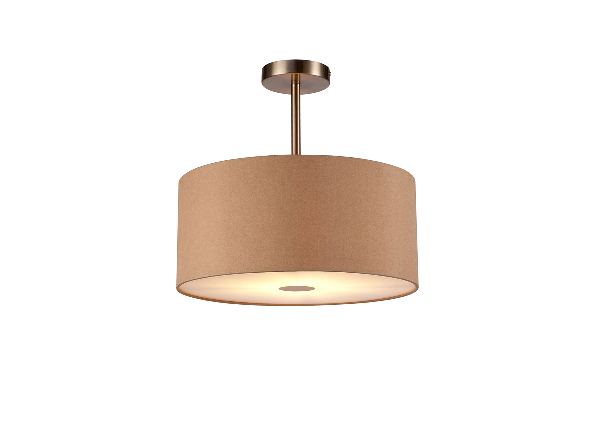 DK0260  Baymont 40cm Semi Flush 1 Light Satin Nickel, Antique Gold/Ruby, Frosted Diffuser